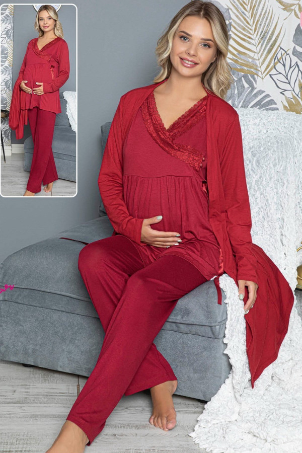 sabahlıklı lohusa pijama takımı jenika 42299 - 3lü sabahlıklı hamile pijaması, jenika 42299, lohusa pijama takımları, Jenika