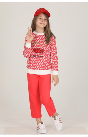 Kırmızı Renkli Pamuklu İki İplik TKNR 42014 Kız Çocuk Pijama Takımı