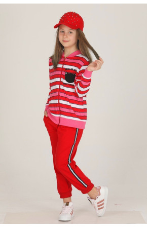 Kırmızı Renkli Pamuklu İki İplik Teknur 42506 Kız Çocuk Eşofman - Pijama Takımı