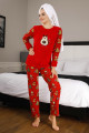kadın kırmızı renk göz bantlı kışlık polar pijama takımı - tknr 50440 welsoft polar pijama takımı, tknr 50440, bayan pijama takımı