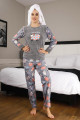 kadın gri renk göz bantlı kışlık polar pijama takımı - tknr 50439 welsoft polar pijama takımı, tknr 50439, bayan pijama takımı