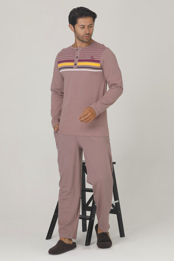 kiremit renk, modal kumaş, uzun kol, quilling seti teknur 80177 erkek pijama takım, tknr 80177, erkek pijama takımı, Teknur