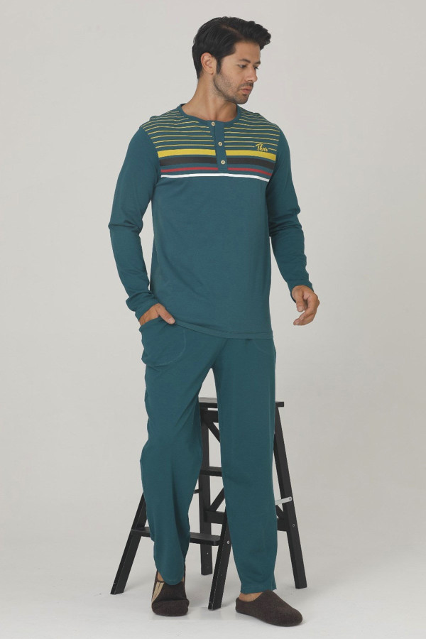 yeşil renk, modal kumaş, uzun kol, quilling seti teknur 80176 erkek pijama takım, tknr 80176, erkek pijama takımı