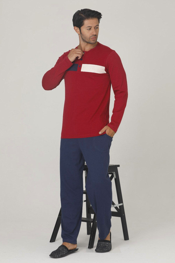 bordo - lacivert renk, modal kumaş, uzun kol, quilling seti teknur 80171 erkek pijama takım, tknr 80171, erkek pijama takımı, Teknur