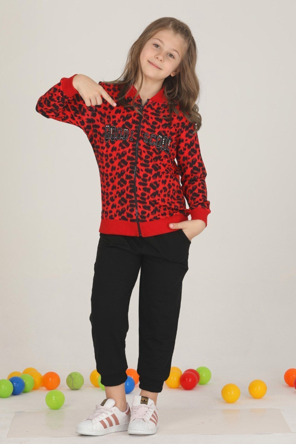 kırmızı - siyah renkli pamuklu i̇ki i̇plik quilling seti teknur 42517 kız çocuk pijama - eşofman takımı, tknr 42517, teknur pijama takımı, Teknur