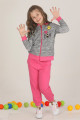 gri - pembe renkli pamuklu i̇ki i̇plik quilling seti teknur 42514 kız çocuk pijama - eşofman takımı, tknr 42514, teknur pijama takımı, Teknur