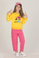 sarı - pembe renkli pamuklu i̇ki i̇plik quilling seti teknur 42004 kız çocuk pijama takımı, tknr 42004, teknur pijama takımı, Teknur