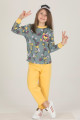 yeşil - sarı renkli pamuklu i̇ki i̇plik quilling seti teknur 42006 kız çocuk pijama takımı, tknr 42006, teknur pijama takımı, Teknur