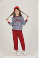 bordo - gri renkli pamuklu i̇ki i̇plik quilling seti teknur 42013 kız çocuk pijama takımı, tknr 42013, teknur pijama takımı, Teknur