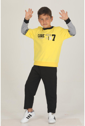 Sarı - Siyah Renk Pamuklu İki İplik Quilling Seti Teknur 47208 Erkek Çocuk Pijama Takımı
