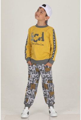 Sarı Renkli Pamuklu İki İplik Quilling Seti Teknur 47318 Erkek Çocuk Pijama Takımı