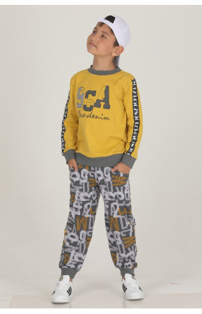 Sarı Renkli Pamuklu İki İplik Quilling Seti Teknur 47318 Erkek Çocuk Pijama Takımı