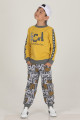 sarı renkli pamuklu i̇ki i̇plik quilling seti teknur 47318 erkek çocuk pijama takımı, tknr 47318, teknur pijama takımı, Teknur