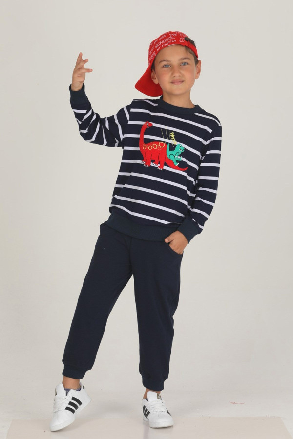 lacivert renkli pamuklu i̇ki i̇plik quilling seti teknur 47319 erkek çocuk pijama takımı, tknr 47319, teknur pijama takımı, Teknur