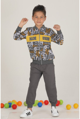 Gri Renk Pamuklu İki İplik Quilling Seti Teknur 47710 Fermuarlı Erkek Çocuk Pijama Takımı
