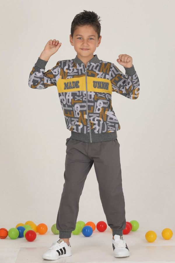 gri renk pamuklu i̇ki i̇plik quilling seti teknur 47710 fermuarlı erkek çocuk pijama takımı, tknr 47710, teknur pijama takımı, Teknur