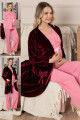 quilling seti jnk-40784 kadın bordo kadife sabahlıklı pembe renk 3 lü lohusa - hamile pijama takımı, jnk-40784, lohusa pijama takımları, Jenika