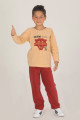 sarı - kiremit polar quilling seti teknur 46023 erkek çocuk pijama takımı, teknur-46023, teknur pijama takımı, Teknur
