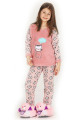pudra renk polar kumaş kedi desenli quilling seti teknur 41004  kız çocuk pijama takımı, teknur-41004, teknur pijama takımı, Teknur