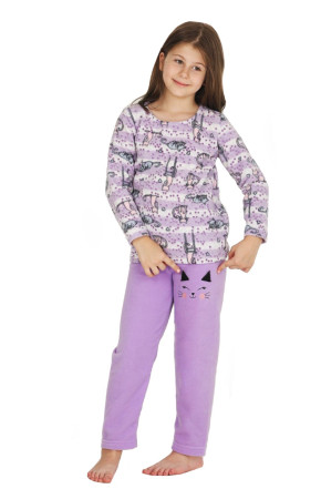 Lila Renk Polar Kumaş Kedi Desenli Quilling Seti Teknur 41015  Kız Çocuk Pijama Takımı