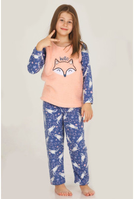 Mavi Renk Polar Kumaş Hayvan Desenli Quilling Seti Teknur 41025  Kız Çocuk Pijama Takımı