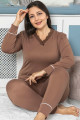 kahverengi renk büyük beden pijama takımı - jenika 42041 uzun kol battal  pijama takımı, jenika42041, büyük beden (battal boy) pijama takımları, Jenika