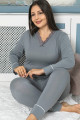 gri renk büyük beden pijama takımı - jenika 42038 uzun kol battal  pijama takımı, jenika42038, büyük beden (battal boy) pijama takımları, Jenika