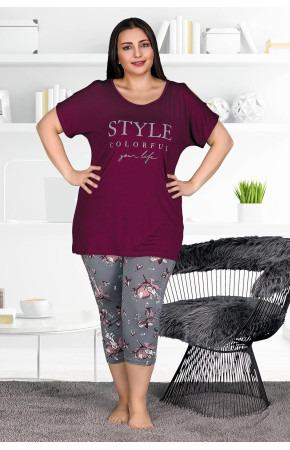 Lady 10515 Büyük Beden Sarı Siyah Renk ve Leopar Desenli Kapri Pijama Takımı