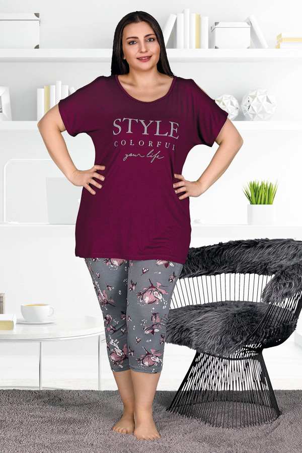 lady 10515 büyük beden sarı siyah renk ve leopar desenli kapri pijama takımı, lady10516, lady pijama takımı