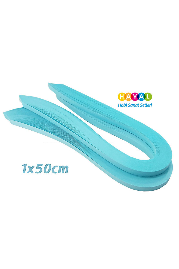 quilling kağıdı - açık mavi  renk 1x50cm 50li, qks-1720-10m, 10 mm 50 adetli quilling kağıtları, Quilling Seti