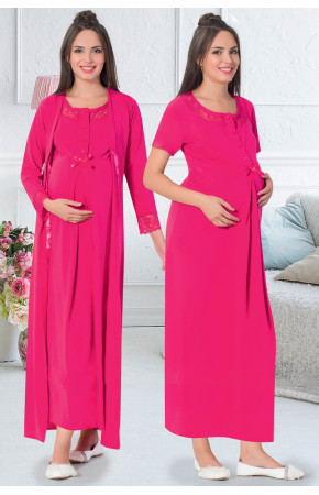 Pembe Renk Quilling Seti JNK-26719 Sabahlıklı 2 Parça Lohusa - Hamile Gecelik Takım