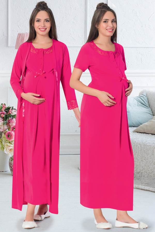 pembe renk jenika 26719 sabahlıklı 2 parça lohusa - hamile gecelik takım, jnk-26719, jenika pijama takımı, Jenika