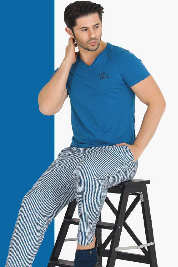 modal kumaş mavi renkli teknur tkrn-30813 erkek kısa kol pijama takımı, tkrn-30813, erkek pijama takımı, Teknur