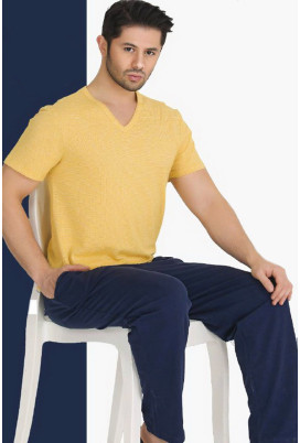 Modal Kumaş Sarı Renkli Teknur TKRN-30821 Erkek Kısa Kol Pijama Takımı