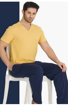 Modal Kumaş Sarı Renkli Teknur TKRN-30821 Erkek Kısa Kol Pijama Takımı