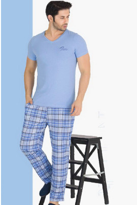 Modal Kumaş Açık Mavi Renkli Teknur TKRN-30808 Erkek Kısa Kol Pijama Takımı