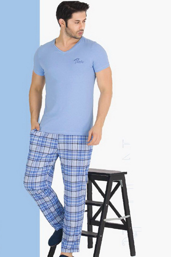 modal kumaş açık mavi renkli teknur tkrn-30808 erkek kısa kol pijama takımı, tkrn-30808, erkek pijama takımı, Teknur