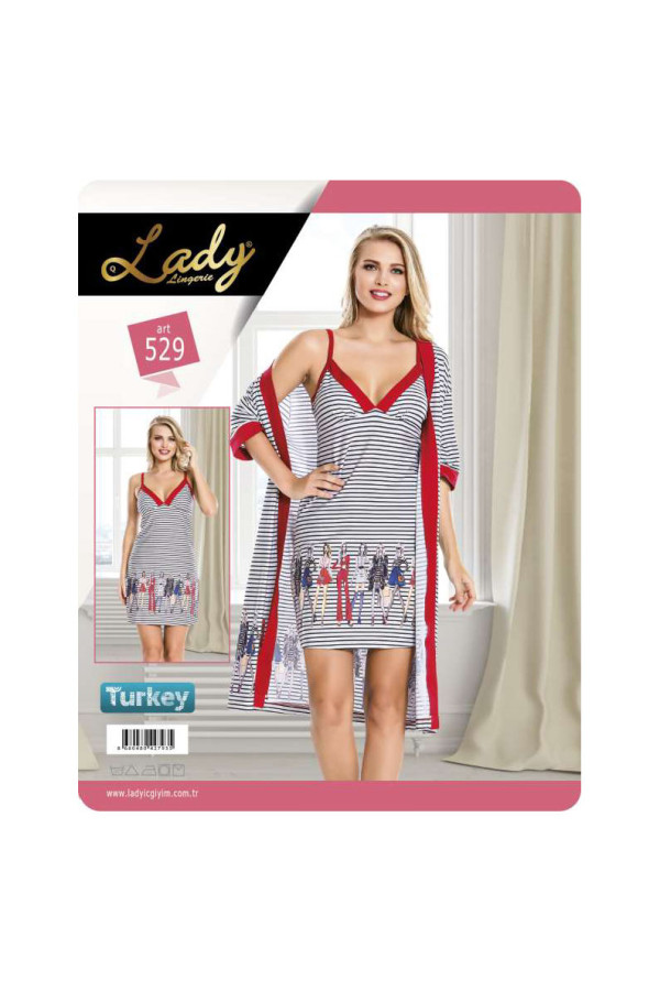 lady 528 2 parça gecelik sabahlık takım  m-l standart beden, lady-529, lady pijama takımı
