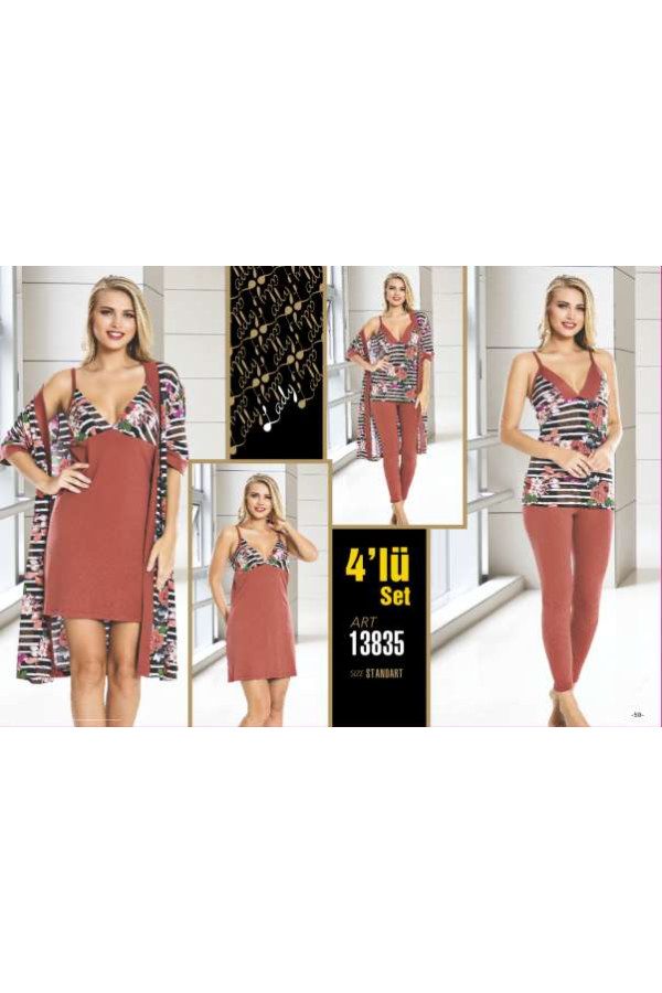 lady 13834 4lü pijama sabahlık gecelik takım set - standart m-l beden, lady-art-13835, gecelik - sabahlık