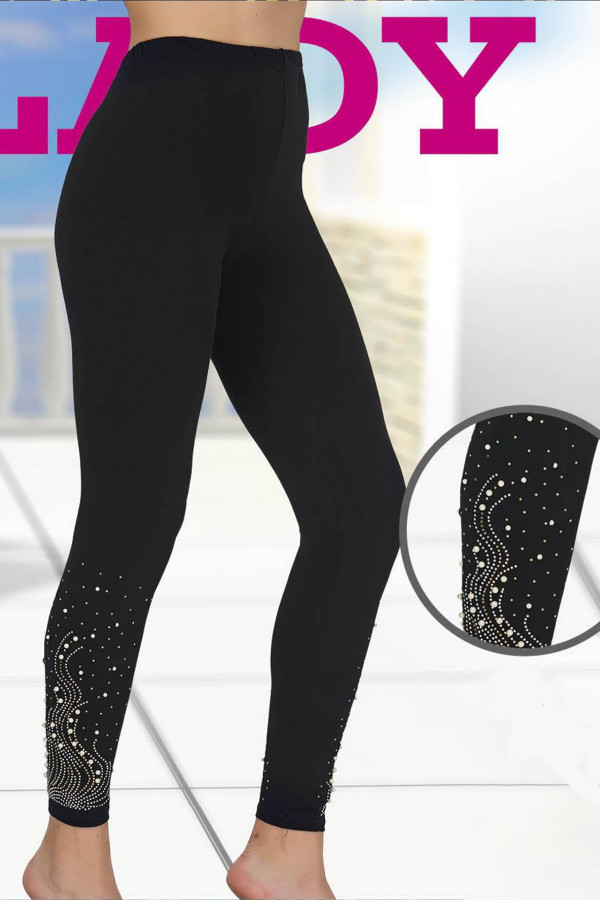 lady 8115 standart beden siyah renk taş detaylı tayt, lady8115-tyt, lady pijama takımı, Lady