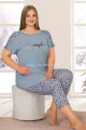 gri renk ve çiçek desenli lady 10660 büyük beden kapri pijama takımı, lady10660-2xl, lady pijama takımı, LADY10660-2XL