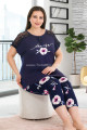 lacivert renk ve çiçek desenli lady 10677 büyük beden kapri pijama takımı, lady10677-2xl, lady pijama takımı, LADY10677-2XL