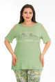 açık yeşil renk ve çiçek desenli lady 10679 büyük beden kapri pijama takımı, lady10679-2xl, lady pijama takımı, LADY10679-2XL