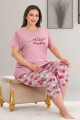 gül kurusu renk ve çiçek desenli lady 10681 büyük beden kapri pijama takımı, lady10681-2xl, lady pijama takımı, LADY10681-2XL