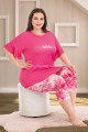 pembe renk ve çiçek desenli lady 10684 büyük beden kapri pijama takımı, lady10684-2xl, lady pijama takımı, LADY10684-2XL