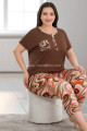 kahverengi renk ve çiçek desenli lady 10686 büyük beden kapri pijama takımı, lady10686-2xl, lady pijama takımı, LADY10686-2XL