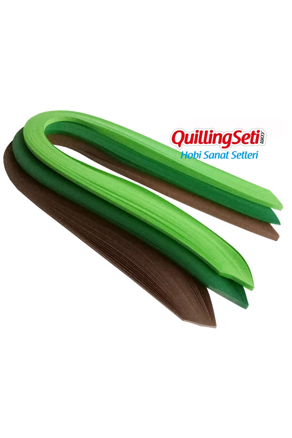 orman serisi 2 farklı ton yeşil ve kahverengi renkli 300 adetli quilling kağıdı, qkr-0017, temalı quilling kağıtları