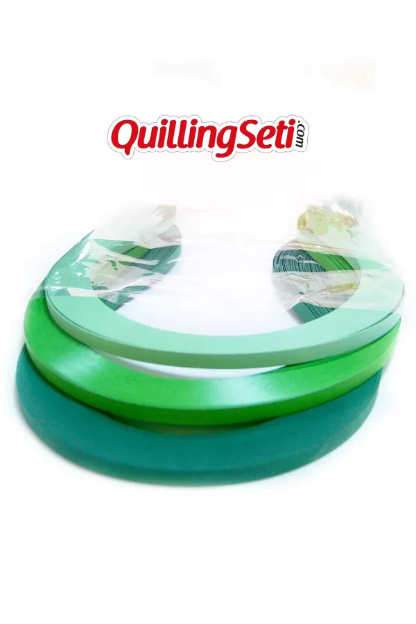 doğa serisi 3 farklı ton yeşil renkli 300 adetli quilling kağıdı, qkr-0003-5m, temalı quilling kağıtları, Quilling Seti