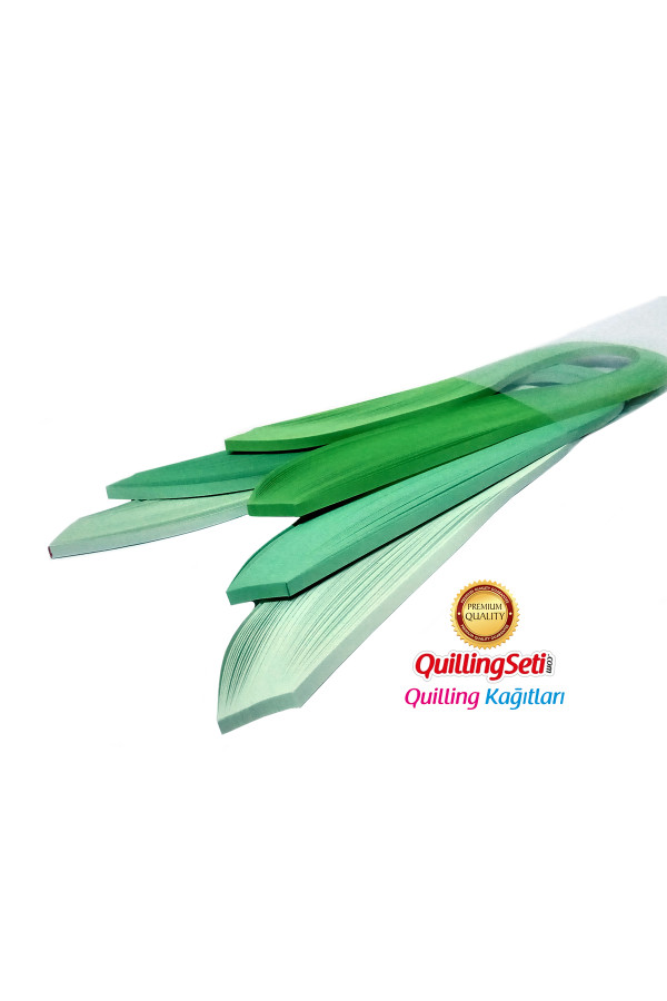 açık yeşil serisi 3 farklı ton yeşil renkli 300 adetli quilling kağıdı, qkr-0018-5m, temalı quilling kağıtları