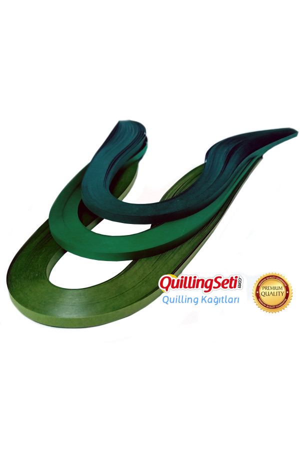 koyu yeşil serisi 3 farklı ton yeşil renkli 300 adetli quilling kağıdı, qkr-0019-5m, temalı quilling kağıtları, Quilling Seti